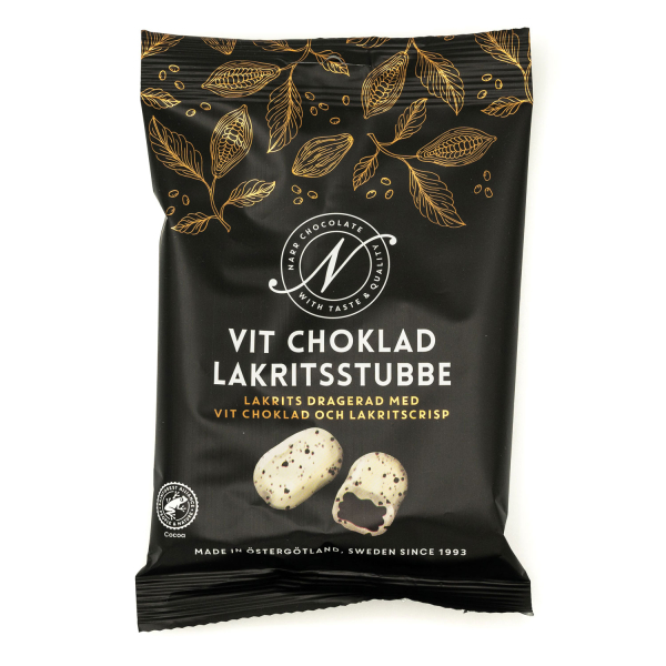 Narr Lakritsstubbe weiße Schokolade, 12 x 120g